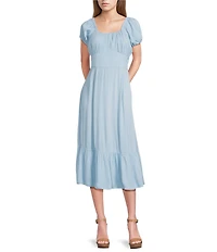 Angie U-Neckline Short Sleeve Empire Midi Dress