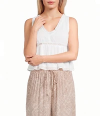 Angie V-Neck Lace Trim Babydoll Top