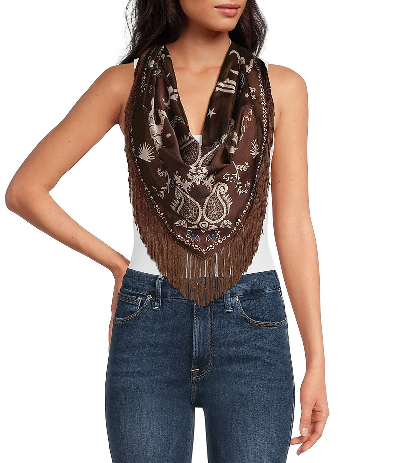 Anna & Ava Brown and Ivory Fringe Western Scarf Wrap