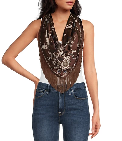 Anna & Ava Brown and Ivory Fringe Western Scarf Wrap