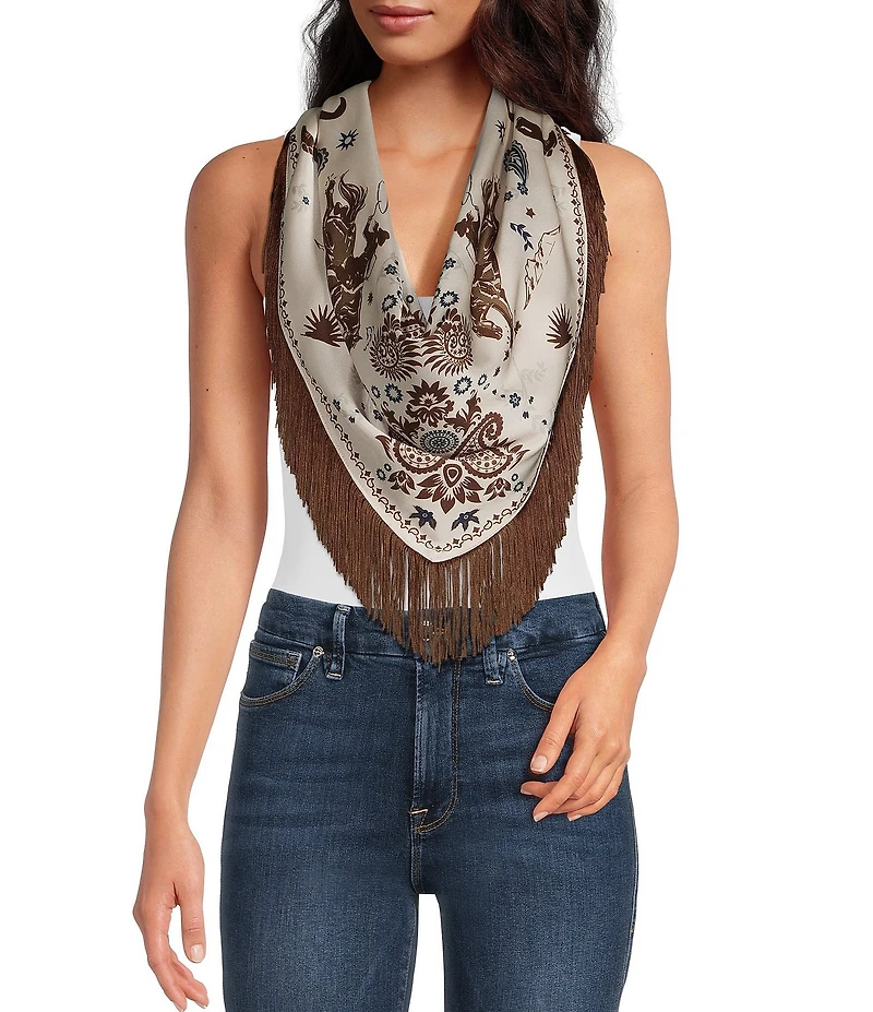 Anna & Ava Brown and Ivory Fringe Western Scarf Wrap