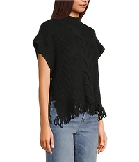 Anna & Ava Cable Knit Side Buttoned Fringe Poncho