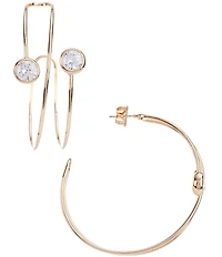 Anna & Ava Crystal Double Round Stone Delicate Wire Hoop Earrings