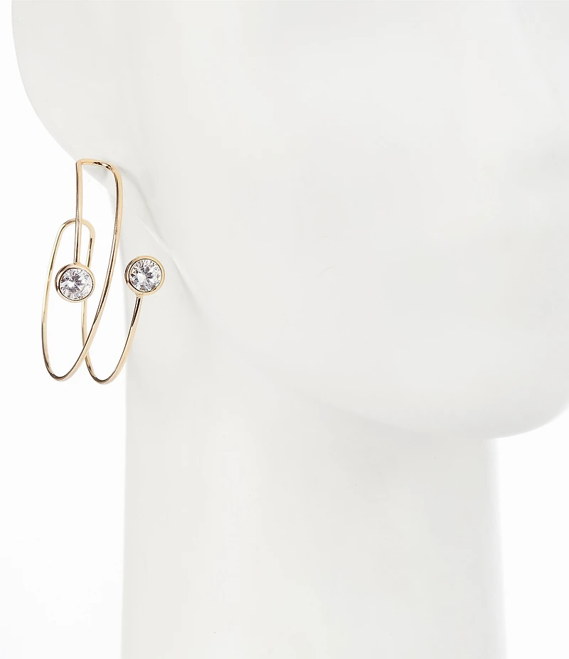 Anna & Ava Crystal Double Round Stone Delicate Wire Hoop Earrings