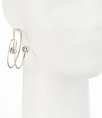 Anna & Ava Crystal Double Round Stone Delicate Wire Hoop Earrings
