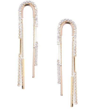 Anna & Ava CZ Rhinestone Chain Metal Bar Statement Linear Earrings