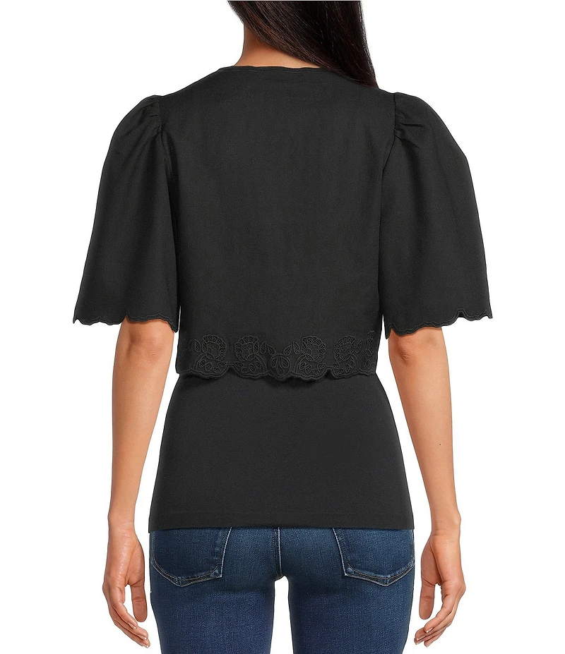 Anna & Ava Embroidered Tie Front Embroidered Topper