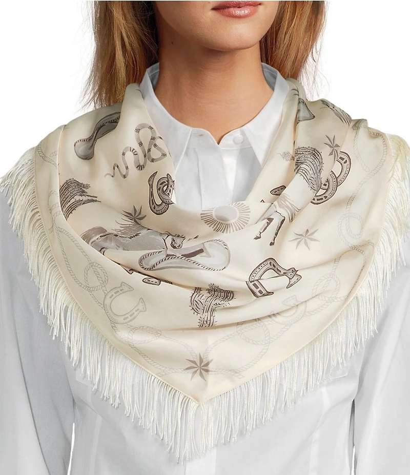 Anna & Ava Ivory Cowboy Print Fringe Triangle Scarf