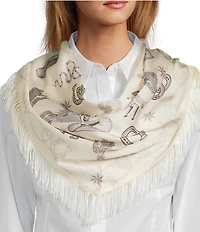 Anna & Ava Ivory Cowboy Print Fringe Triangle Scarf