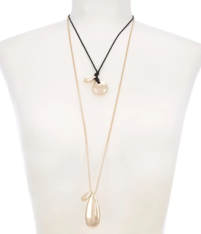 Anna & Ava Jet Cord & Curb Chain Polished Round & Teardrop Short Pendant Necklace