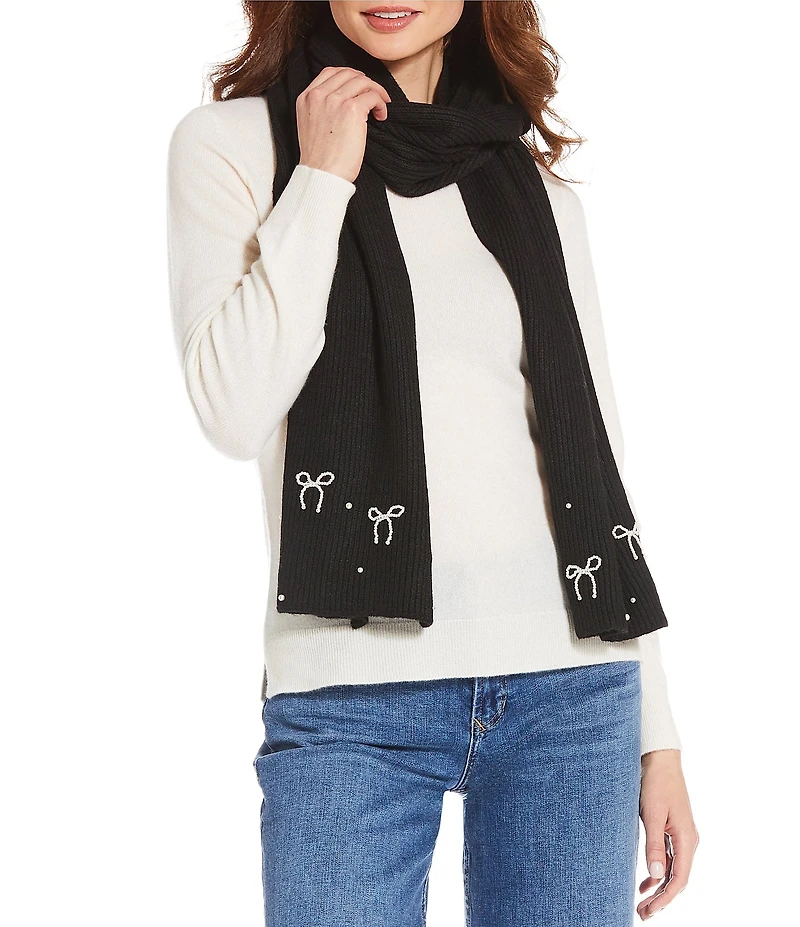 Anna & Ava Knit Oblong Scarf with Pearl Bows