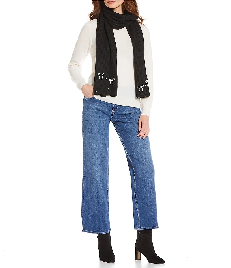 Anna & Ava Knit Oblong Scarf with Pearl Bows