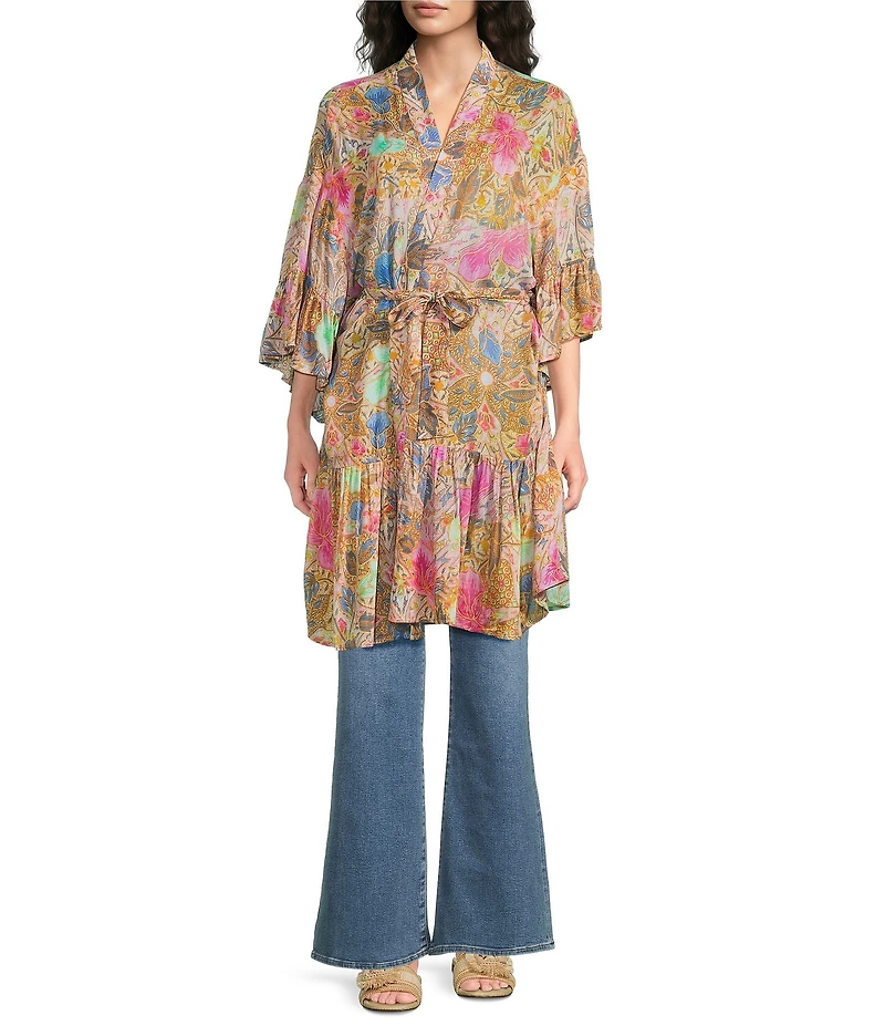 Anna & Ava Long Ruffled Floral Kimono