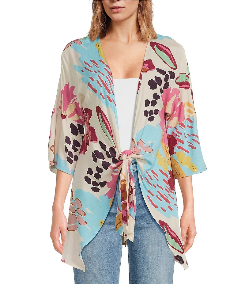 Anna & Ava Multi Floral Tie Front Kimono