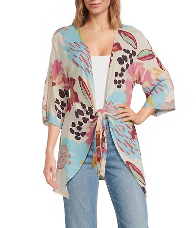 Anna & Ava Multi Floral Tie Front Kimono