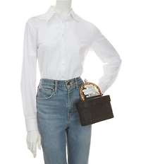 Anna & Ava Odette Straw Bamboo Top Handle Train Case Bag
