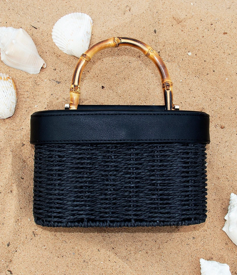 Anna & Ava Odette Straw Bamboo Top Handle Train Case Bag