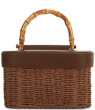 Anna & Ava Odette Straw Bamboo Top Handle Train Case Bag