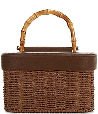 Anna & Ava Odette Straw Bamboo Top Handle Train Case Bag