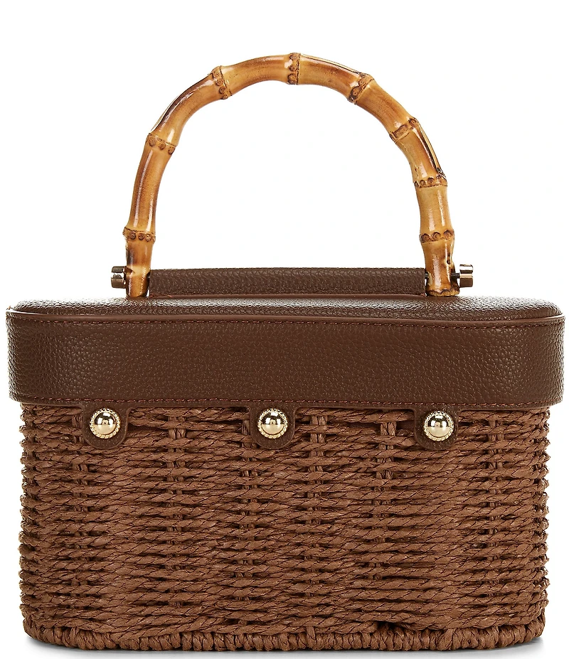 Anna & Ava Odette Straw Bamboo Top Handle Train Case Bag
