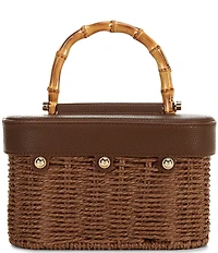 Anna & Ava Odette Straw Bamboo Top Handle Train Case Bag