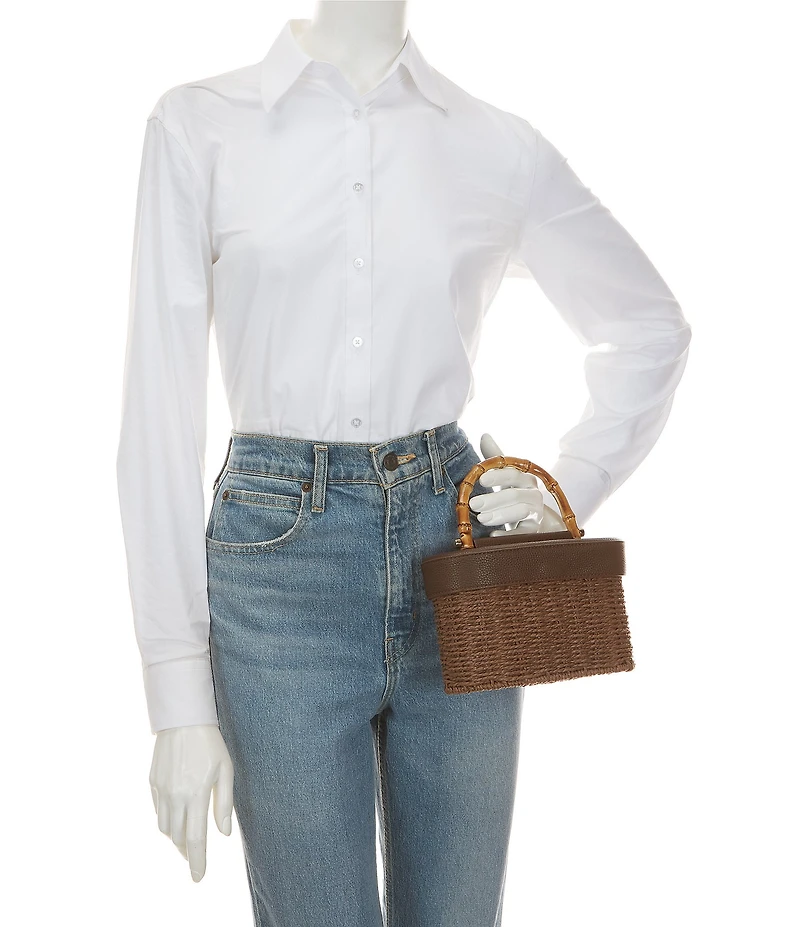 Anna & Ava Odette Straw Bamboo Top Handle Train Case Bag