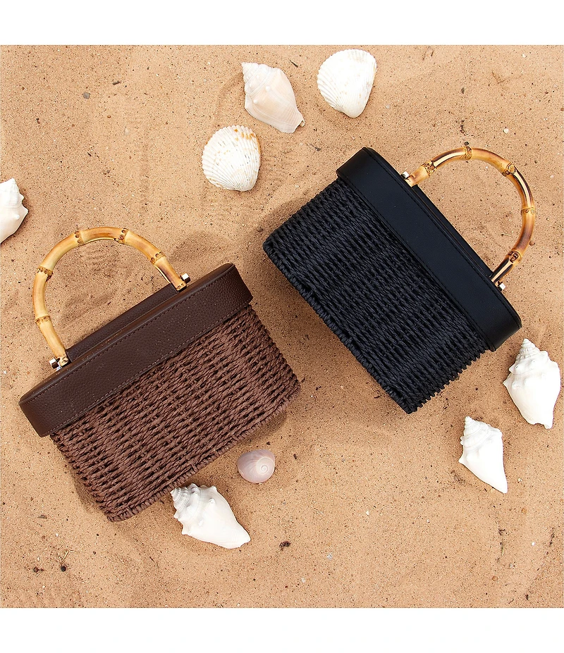 Anna & Ava Odette Straw Bamboo Top Handle Train Case Bag