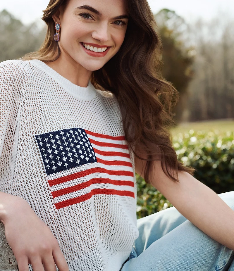 Anna & Ava Open Knit American Flag Topper