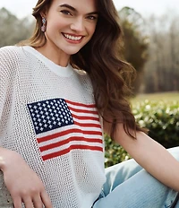 Anna & Ava Open Knit American Flag Topper