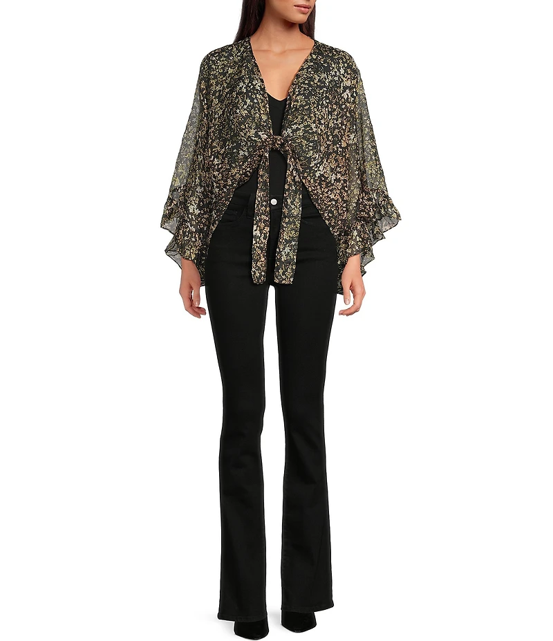 Anna & Ava Printed Foil Ruffle Tie Front Ruana