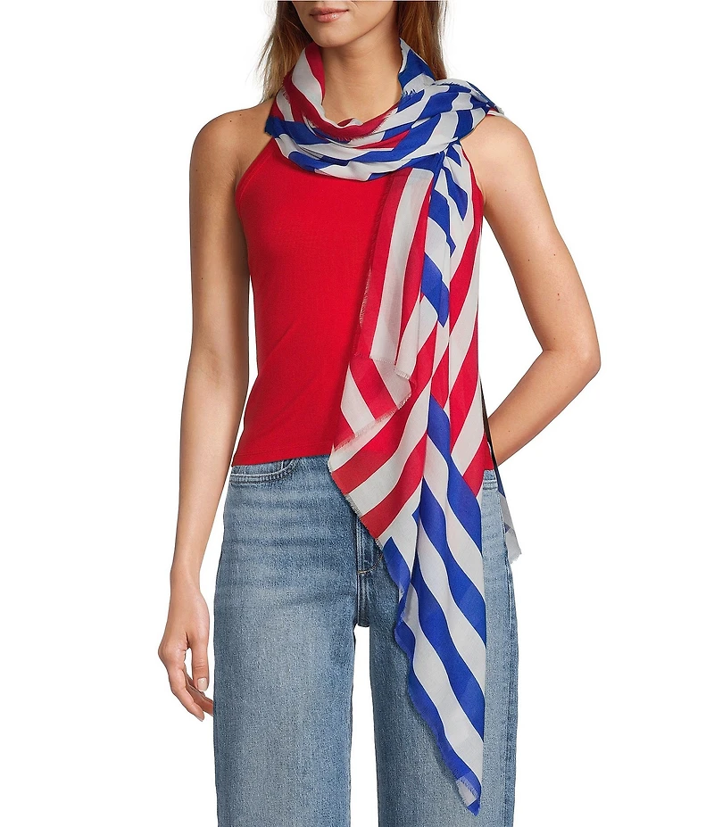 Anna & Ava Red White & Blue Striped Americana Scarf Wrap