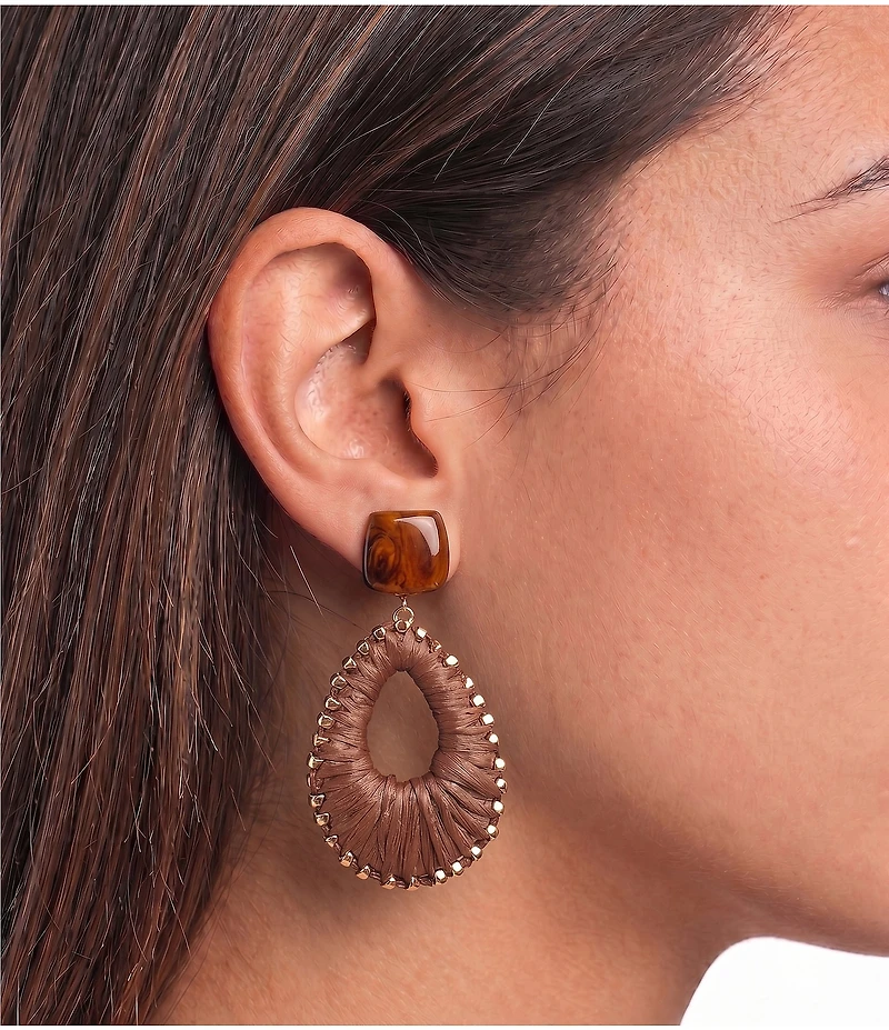 Anna & Ava Resin Post Rafia Thread Wrap Drop Statement Earrings