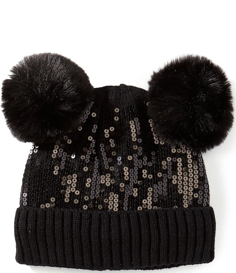 Anna & Ava Sequin Double Pom Beanie