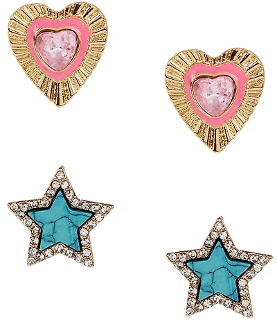 Anna & Ava Star And Heart Stud Earring Set