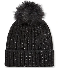 Anna & Ava Stud Stone Embellished Knit Beanie with Faux Fur Pom