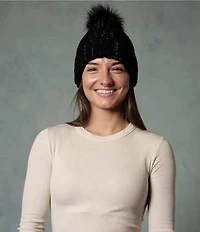 Anna & Ava Stud Stone Embellished Knit Beanie with Faux Fur Pom