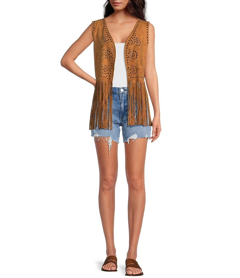Anna & Ava Studded Western Suede Fringe Vest