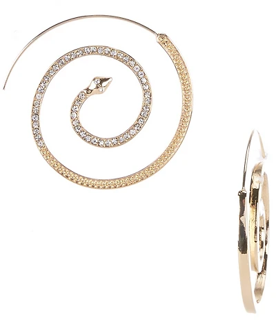 Anna & Ava Swirl Snake Crystal Pave Threader Hoop Earrings