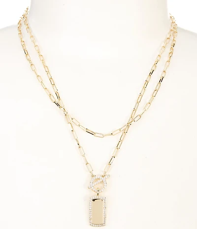 Anna & Ava Waterproof Tag & CZ Stones Delicate Short Multi-Strand Chain Necklace