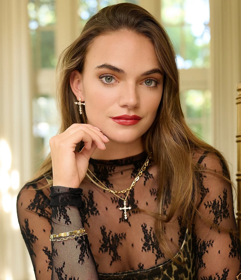 Anna & Ava Waterproof Cubic Zirconia Stone Cross Drop Earrings