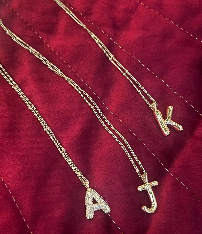 Anna & Ava Waterproof Gold Bubble Initial Letter Short Pendant Necklace