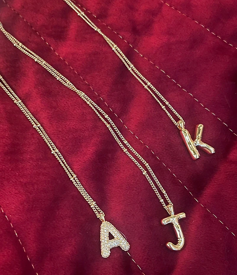 Anna & Ava Waterproof Gold Bubble Initial Letter Short Pendant Necklace