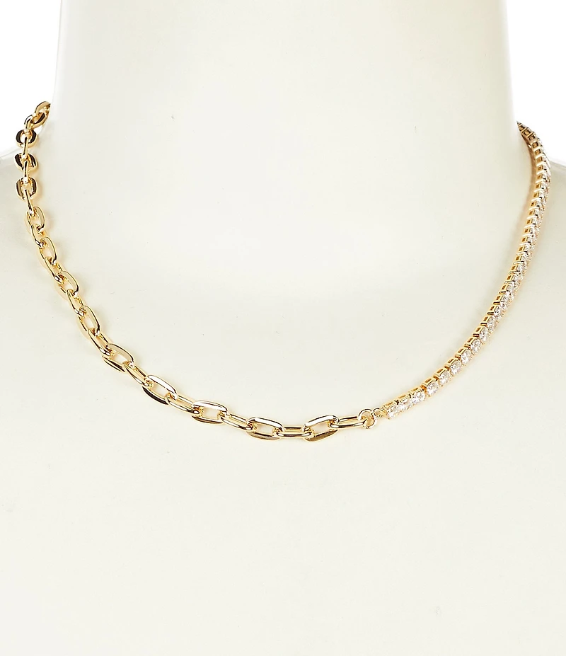 Anna & Ava Waterproof Half Cubic Zirconia Stone Half Link Chain Necklace