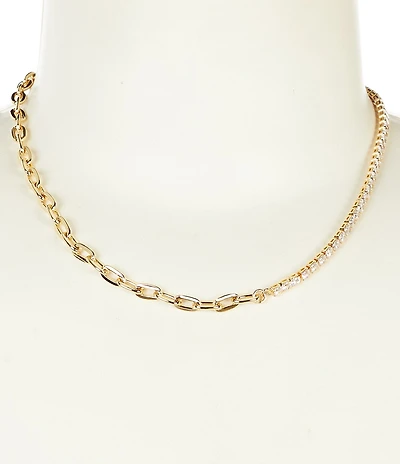 Anna & Ava Waterproof Half Cubic Zirconia Stone Half Link Chain Necklace