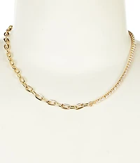 Anna & Ava Waterproof Half Cubic Zirconia Stone Half Link Chain Necklace