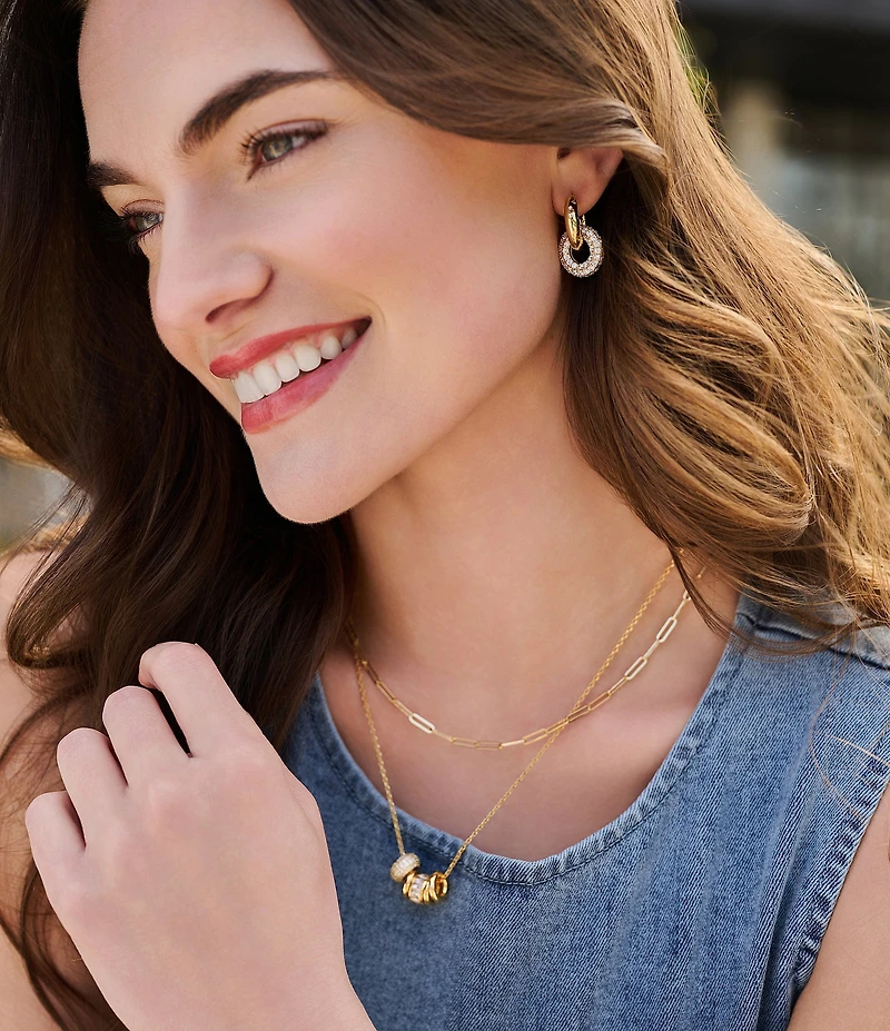 Anna & Ava Waterproof Metal And Pave Link Drop Earrings
