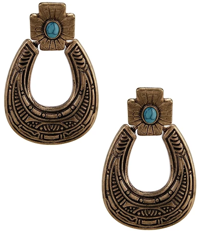Anna & Ava Western Etched Semi Precious Stone Satement Oval Hoop Earrings