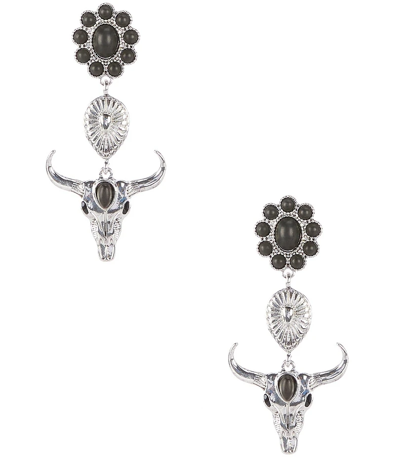 Anna & Ava Western Silver Longhorn Drop Earrings with Semi Precious Stones