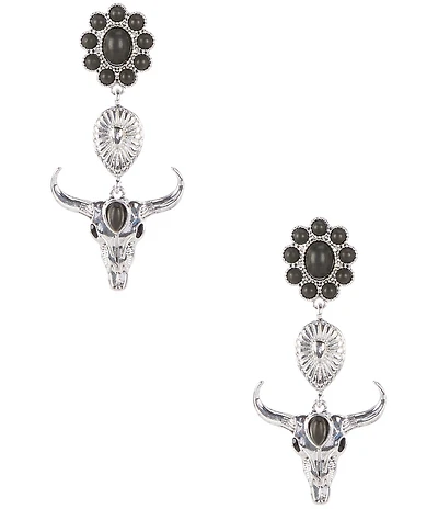 Anna & Ava Western Silver Longhorn Drop Earrings with Semi Precious Stones