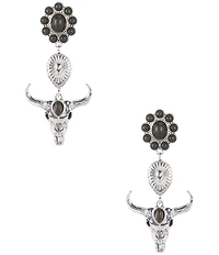 Anna & Ava Western Silver Longhorn Drop Earrings with Semi Precious Stones